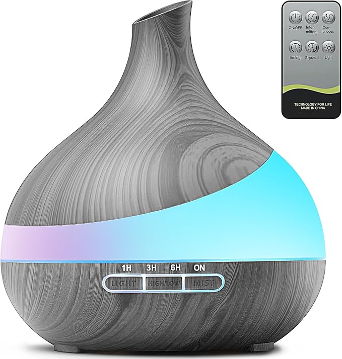 500ML Essential Oil Diffuser: Aroma Diffuser with Remote Control for Hotel Spa Yoga Room - Humidifiers for Bedroom with 14 Colors LED Night Light for Kids/Women Home Relaxation by HJTHJT