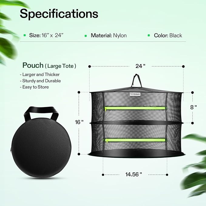 VIVOSUN 2-Layer Mesh Drying Rack Hanging Design with Green Zippers for Dehydrating, Indoor and Outdoor Pruning Shears Included - Image 2