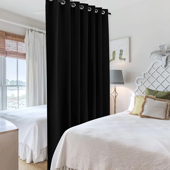 RYB HOME Privacy Curtain for Sliding Glass Door, Light Block Noise Reduce Insulated Curtain Screen Ceiling to Floor for Locker Room Basement Bedroom Closet, 100 inch Wide x 96 inch Long, Black - Image 4
