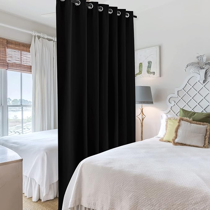 RYB HOME Room Divider Blackout Curtains, Portable Wind Proof Noise Reducing Partition Vertical Blinds for Bedroom Living Room Kitchen Curtain Patio Door Carport, Black, 1 Pc, W 12.5ft x L 9ft - Image 4