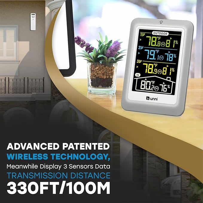 Indoor Outdoor Thermometer Wireless, 4.5 Inch Display Digital Hygrometer Thermometer Temperature Humidity Monitor with 330ft Range Sensor and Adjustable Backlight (Multi) - Image 3