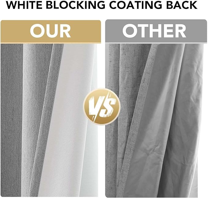 H.VERSAILTEX Chenille Linen Curtains 108 inches Long 100% Black Out Curtains, Textured Linen Look Draperies Grommet with White Flocking Coating Back, 2 Panels, Heathered Dove Gray(Not Solid) - Image 3