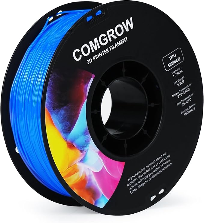 Comgrow TPU Filament 1.75, 3D Printing Filament, Flexible 3D Printer Filament, 95A Soft 3D Printing Filament fit Most 3D Printers Dimensional Accuracy +/- 0.02mm Filament TPU Blue 1kg (2.2lbs) by Comgrow