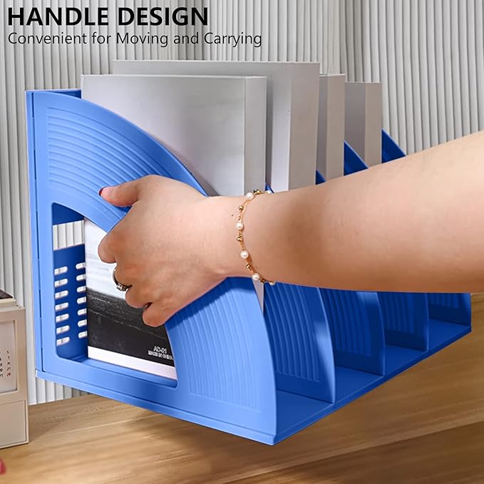 Marte Vanci Magazine File Holder Vertical PP Folder Book Desktop Organizer Plastic Storage Sturdy Vertical 4 Section Folder (Blue) - Image 3