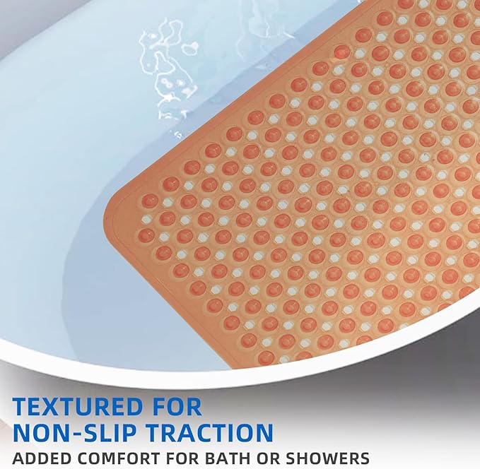 ZHICHENG Bath Tub and Shower Mats, Non-Slip 39 x 16 Inch Extra Long Bath Mat, Machine Washable Bathtub Mat with Drain Holes, Suction Cups for Bathroom (Colour Brown) - Image 4