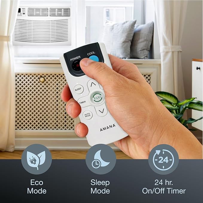 Amana 8,000 BTU Window Air Conditioner with Dehumidifier, 115V, Window AC for Rooms up to 350 Sq. Ft., Bedrooms, Bathrooms, and Nurseries with Remote Control, Digital Display, Timer, 3 Cooling Speeds - Image 9