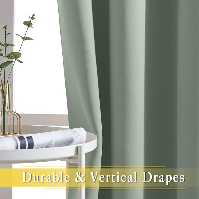 NICETOWN Blackout Sage Green Curtain for Windows 120 inch Long - Thermal Insulated Solid Grommet Room Darkening Drape Sound Reducing for Bedroom/Living Room (1 Panel, W52 x L120) - Image 5