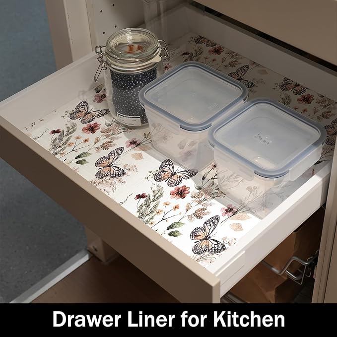 Floral Shelf Liners Non Adhesive and Strong Non-Slip Shelf and Drawer Liners for Kitchen Cabinet Wire Fridge, Waterproof Shelf Drawer Liner,Easy to Clean,12IN x 10FT - Image 5