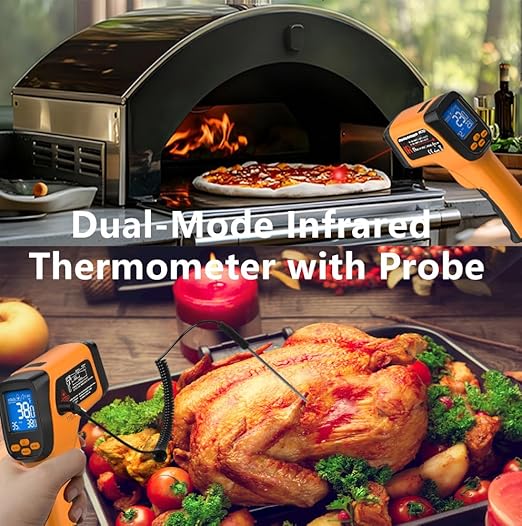 Infrared Thermometer Gun for Cooking, Non Contact Thermometers Laser Temperature Guns with K-Type Probe, 12:1 Dual-Mode Temp Gun (-58°F to 1472°F), Pizza Oven, BBQ, Home Repairs, HVAC - Image 2