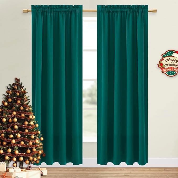 DWCN Blackout Curtains Thermal Insulated, Energy Saving & Noise Reducing Bedroom and Living Room Curtains, Hunter Green, W 52x L 95 Inch, Set of 2 Rod Pocket Curtain Panels - Image 9