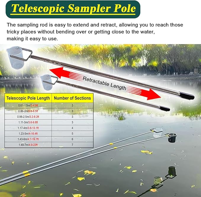 Telescopic Water Sampler with Swivel Pole and Removable Cup for Environmental Monitoring and Water Quality Testing - Image 6