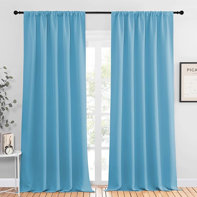 NICETOWN Blackout Curtains for Living Curtains, Teal Blue, 2 Panels, 52 by 95, Room Darkening Window Curtain Panels, Easy-Care Solid Thermal Insulated Draperies/Drapes for Daughter Room by NICETOWN