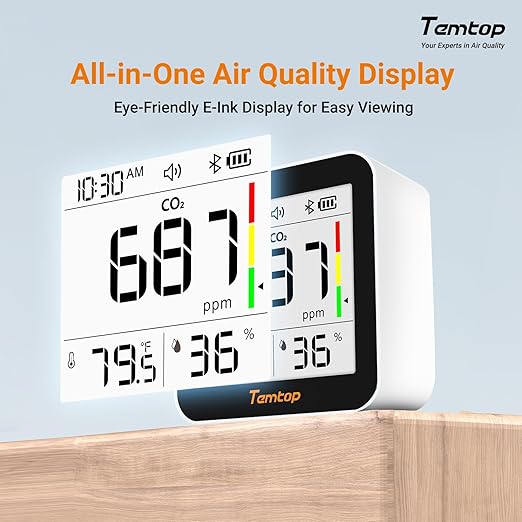 Temtop CO2 Monitor Indoor Air Quality Monitor 3 in 1 CO2 Meter(Temperature, Humidity and CO2), 180 Days Standby Time - Image 5