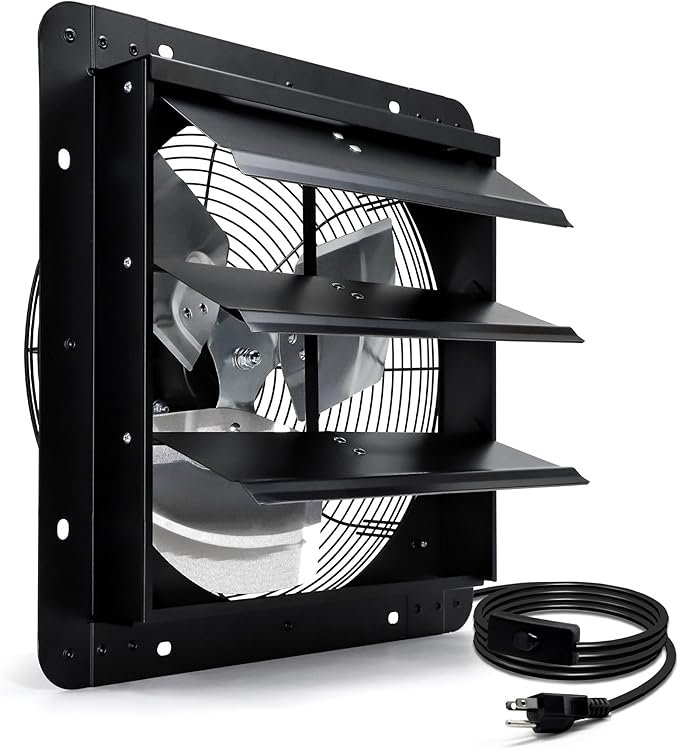 14 Inch Shutter Exhaust Fan, Wall Mount Attic Fan with Power Cord for Greenhouse, Shed, Garage, Barn, Chicken Coop Ventilation, 1088 CFM, Black by Hipoilk