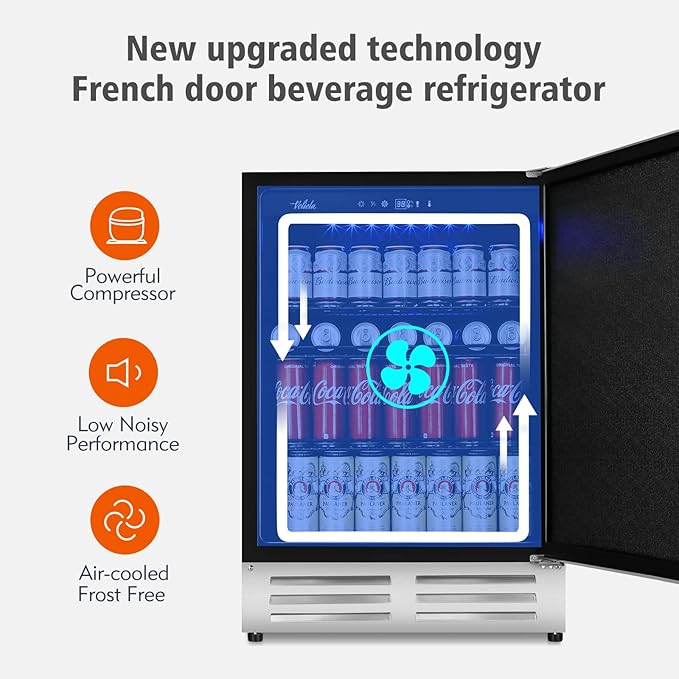 24 Inch Outdoor Beverage Refrigerator Cooler,Stainless Steel Wide Refrigerator for 210 Cans,Fit Perfectly for 24" Space Built-in Counter or Freestanding with powerful and quiet cooling system - Image 7