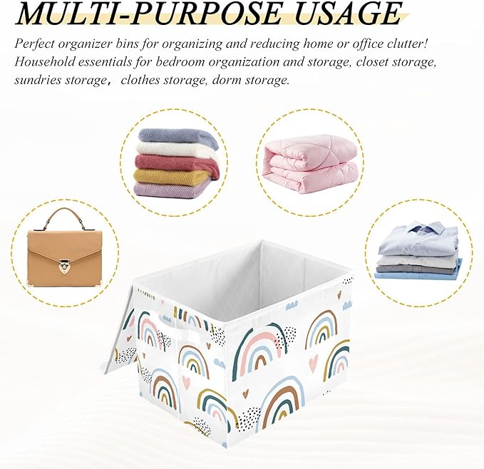 xigua Cartoon Rainbow Storage Bins with Lids and Carrying Handle,Foldable Storage Boxes Organizer Containers Baskets Cube with Cover for Home Bedroom Closet Office - Image 7
