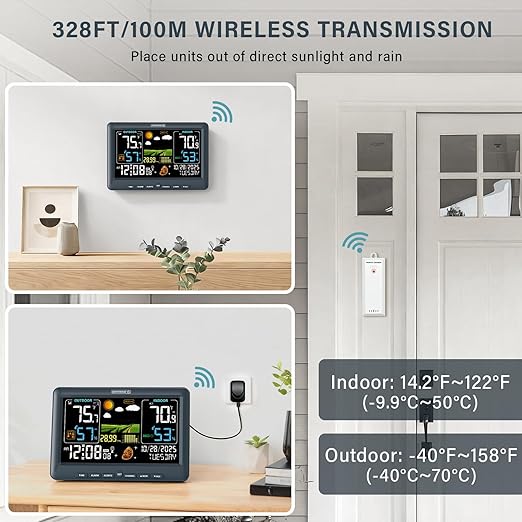 BluSon Weather Station Wireless Indoor Outdoor Thermometer, Color Display Digital Temperature Humidity Monitor with Atomic Clock, Weather Forecast, Adjustable Backlight, Home Weather Station, Blue - Image 5