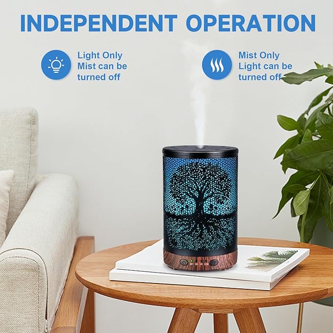 Essential Oil Diffuser 120ML Metal Aromatherapy Diffuser with Timer, Cool Mist Humidifier with Auto Shut-Off & 7 Color Lights for Home Office Spa (Life Tree) - Image 6