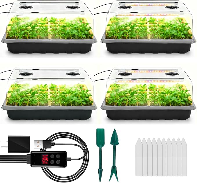 Seed Starter Tray with Grow Light, 192-Cell Seed Starter Kit, Seedling Starter Trays with Humidity Domes, Automatic Timer, Adjustable Light Indoor Gardening Plant Germination Trays by Ryscam
