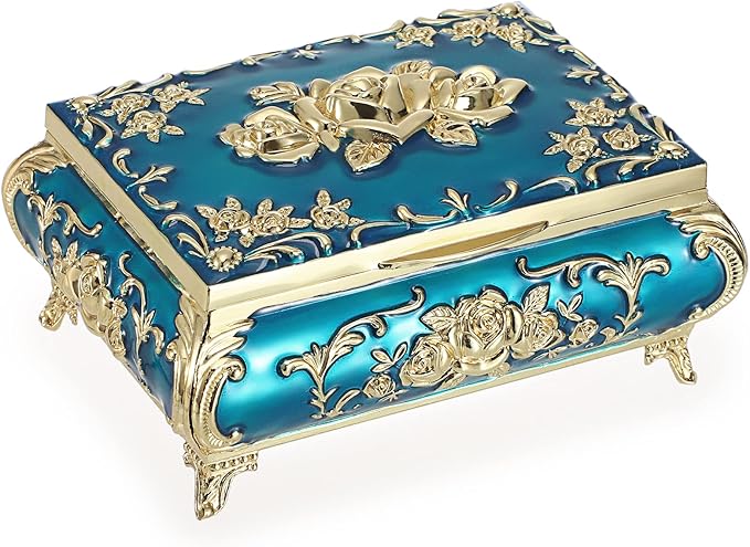Hipiwe Metal Decorative Jewelry Box Vintage Treasure Chest Case Ornate Trinket Organizer Earrings Necklace Bracelet Storage Box Ring Holder Keepsake Box for Women by Hipiwe
