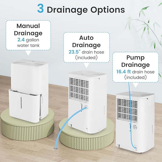 DORTALA 150 Pints Dehumidifier for 7000 Sq.Ft Large Rooms, Basement, Bathroom, Home Dehumidifier with Pump, Drain Hose, 2 Modes, 24H Timer, 2.4 Gal Water Tank, Auto Defrost, White - Image 5