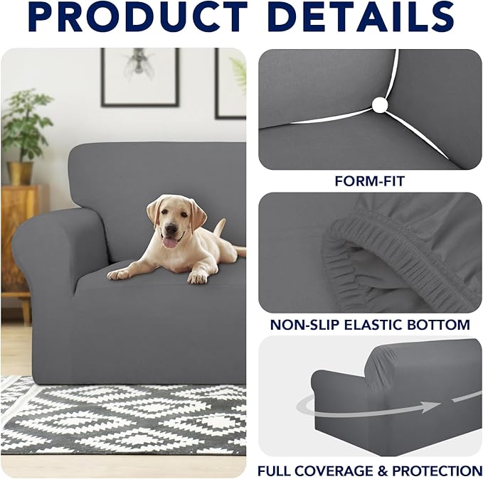 PureFit 100% Dual Waterproof Couch Cover Slipcovers for Couches and Sofas - Stretch Non Slip Fleece Sofa Covers Washable, Leakproof Furniture Protector for Kids, Pets, Dog (Chair, Gray) - Image 4