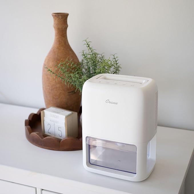 Crane Small Dehumidifier For Bathroom with Auto Shut-Off, 70 OZ Dehumidifier For Closet, Basement, RV & Closet, Optional Ambient Light, Dehumidifiers For Bedroom, Quiet Moisture Removal, 3 Day Tank - Image 6