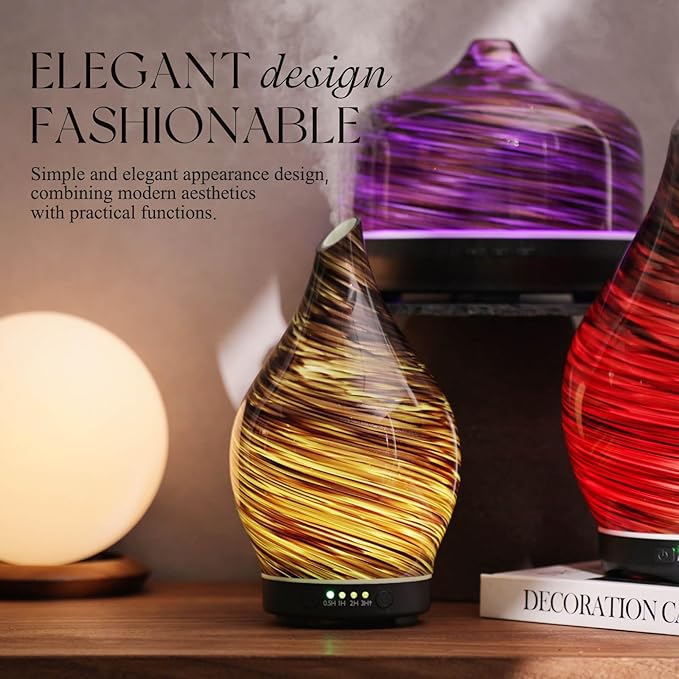 Porseme 150ml Essential Oil Diffuser Glass Color Changing Aroma Air Diffusers Aromatherapy Ultrasonic Cool Mist Humidifier 6 Running Hours Waterless Auto-Off for Sleeping Yoga Office Spa (Dark Golden) - Image 4