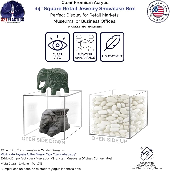 6 Pack 14 Inch Clear Acrylic Display Box with One Open Side No Lid Versatile Square Merchandise Storage Bin or Retail Product Riser by Marketing Holders - Image 5