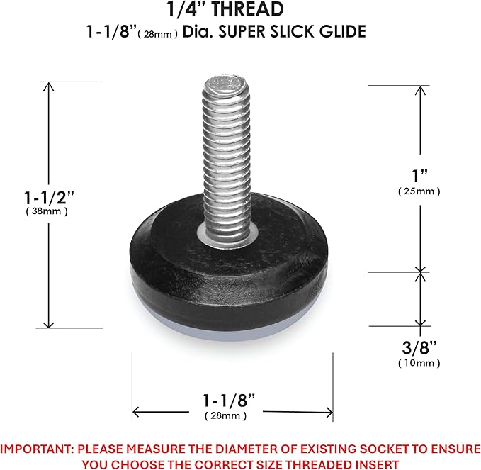 Slipstick Gorilla Outdoor Adjustable Furniture Levelers (8 Pack) Weatherproof Screw in Leg Glides for Chairs, Tables, and Outdoor Furniture Feet, 1-1/8 Inch Slider Glide, 1/4"-20 BSW Thread - Image 5