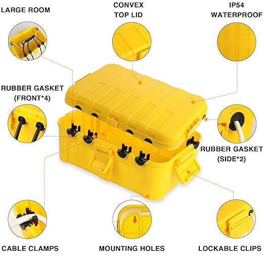 Flemoon Large Outdoor Electrical Box (12.5 x 8.5 x 5 inch), IP54 Waterproof Extension Cord Cover Weatherproof, Protect Outlet, Plug, Socket, Timer, Power Strip, Holiday Light Decoration, Yellow - Image 3