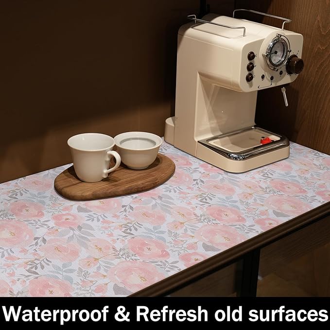 Peony Shelf and Drawer Liner for Kitchen,Non-Adhesive and Strong Non-Slip Floral Valentine's Day Cabinet Drawer Liners for Kitchen Shelf, Waterproof Cupboard Liners,Easy to Clean,12IN x 10FT - Image 9
