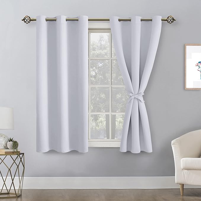Hiasan Blackout Curtains for Bedroom - Thermal Insulated & Energy Saving Window Curtains for Living Room, 2 Drape Panels Sewn with Tiebacks, Greyish White, 42 x 54 Inch - Image 2