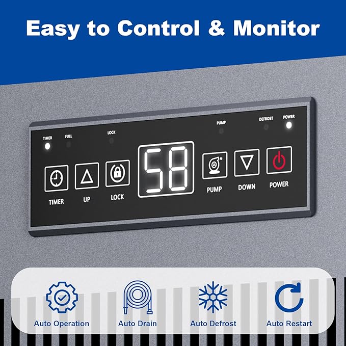 320 Pint Commercial Dehumidifier with Pump,Commercial Grade Dehumidifier for Basement,24H Timer,9000 sqft Large Spaces for Industrial,40Gallon/Day,Continuous Dehumidification,Auto Defrost 20A Socket - Image 5