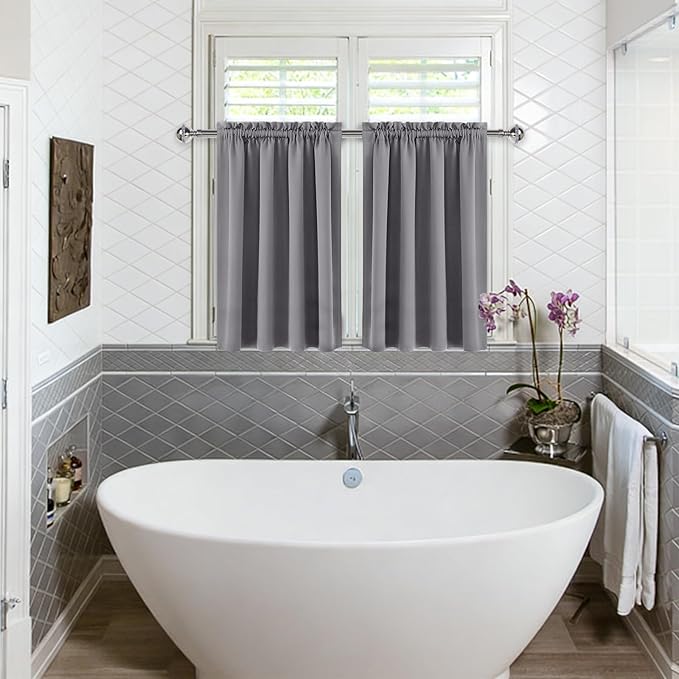DWCN Short Grey Blackout Curtains for Small Window, Thermal Insulated Energy Saving Room Darkening Curtains for Kitchen/Bedroom (W42 x L36 inch, Set of 2 Panels, Top of Rod Pocket) - Image 2