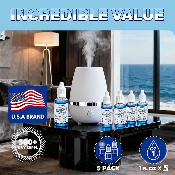 [5 Pack] Humidifier Cleaner Drops, Humidifier Water Treatment Cleaning Solution for All Makes & Models - Slows Buildup & Scaling - Deeply Cleans & Deodorizes Water - 500+ Day Supply - Image 3