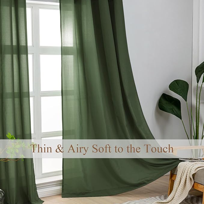 L.Z.E Olive Green Non-See-Through Privacy Curtains 63 Inch Length 2 Panels Set, Light Filtering Semi Sheer Curtains for Living Room Bedroom Nursery Grommet Top Short Window Panels (55" W x 63" L) - Image 2