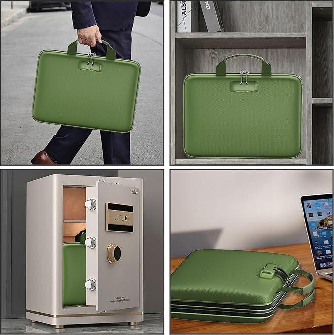 Fireproof File Organizer,Fireproof Document Box with Lock,Large 13 Pocket Expanding File Folder,Hard-Shell Portable Safe Storage for Letter/Legal Document,Laptop,Valuables-Green - Image 7