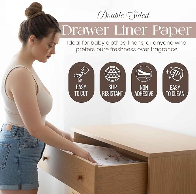 8X Non Scented Drawer Liners for Dresser - Double-Sided Pattern Non Adhesive Shelf Liner - Woodland Theme Lining Paper for Drawers for Baby Furniture - Cabinet Paper Drawer Liner is Ideal Winter Gift - Image 4