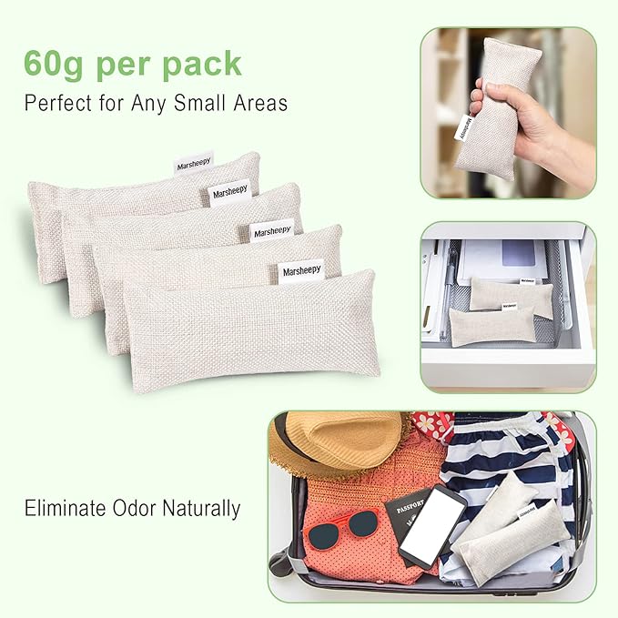 12 Pack Bamboo Charcoal Shoe Deodorizer Bags，Shoe Odor Eliminator,Charcoal Air Purifying Bags, Activated Charcoal Odor Absorber for Gym Bag, Car, Pet, Closet - Image 3