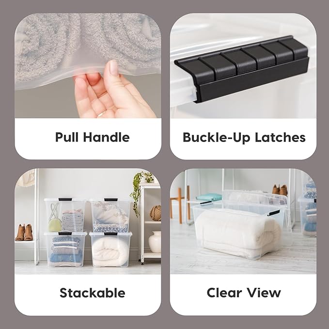 IRIS USA 2-Pack Storage Bins with Lids, 72 Quart, Made in USA Stackable See-Through Organizing Solution Latches Durable Nestable Containers Secure Pull Handle, BPA-Free Plastic - Image 3