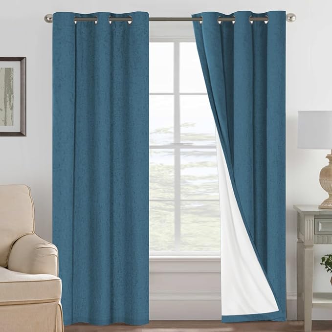 H.VERSAILTEX 100% Blackout Curtains for Bedroom Thermal Insulated Linen Textured Curtains Heat and Full Light Blocking Drapes Living Room Curtains 2 Panel Sets, Blue Sapphire, 42x84 Inch by HVERSAILTEX