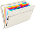 Fireproof Safe Waterproof Accordion File Bag Folder Expanding Filing Folder with 14 Multicolored Pockets, A4 Letter Size, Document Organizer Holder and Color Labels /2 Zipper (Beige 14.3" x 9.8") by Tamfile
