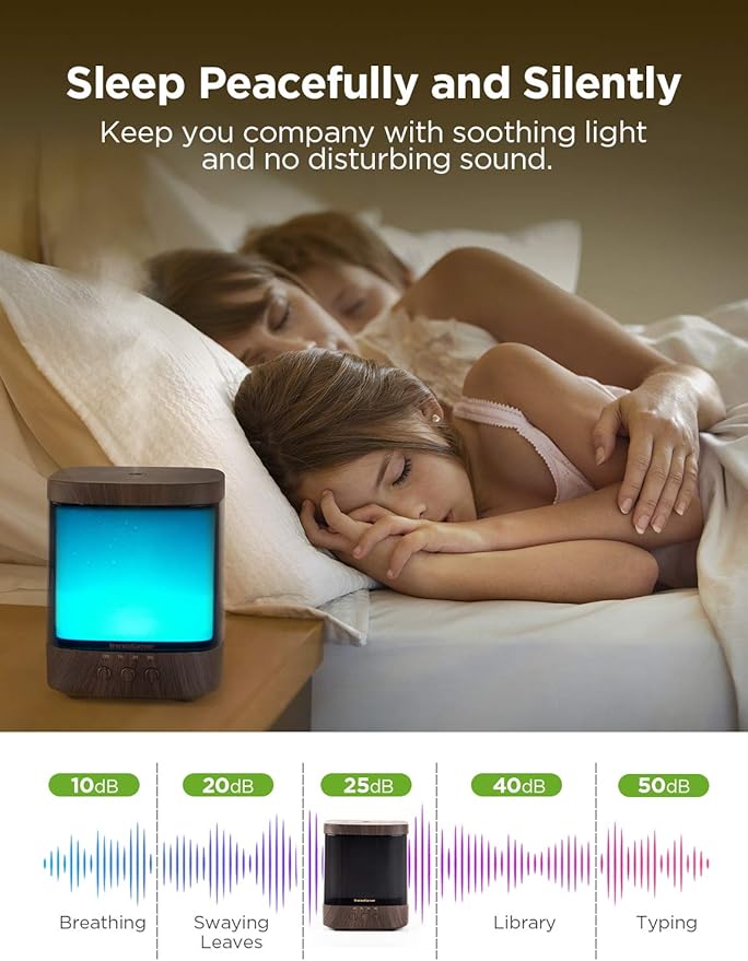 InnoGear Diffusers for Essential Oils, 300ml Oil Diffuser Aromatherapy Diffusers Aroma Ultrasonic Cool Mist Humidifier 4 Timers Color Changing Lights Auto-Off, Brown - Image 2