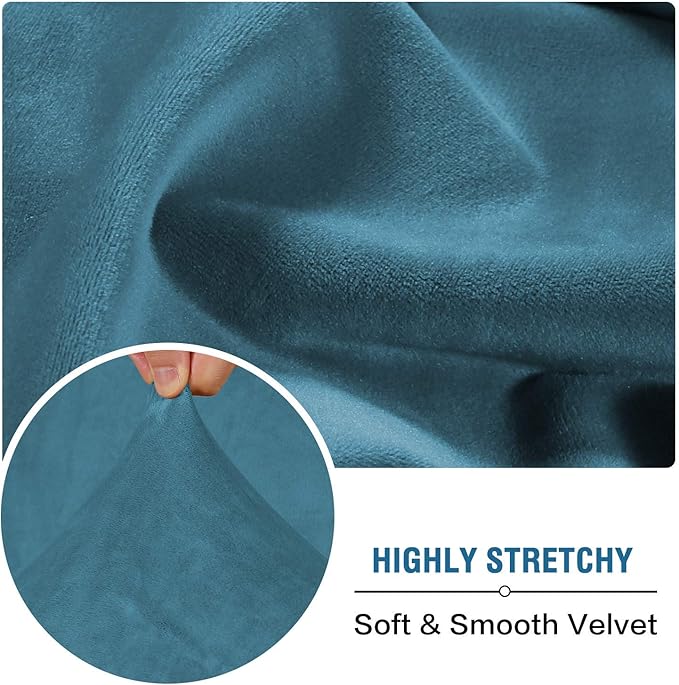 H.VERSAILTEX Velvet Stretch Couch Cushion Cover Plush Cushion Slipcover for Chair Loveseat Sofa Cushion Furniture Protector Seat Cushion Sofa Cover (3 Piece XL Sofa Cushion Covers, Peacock Blue) - Image 5