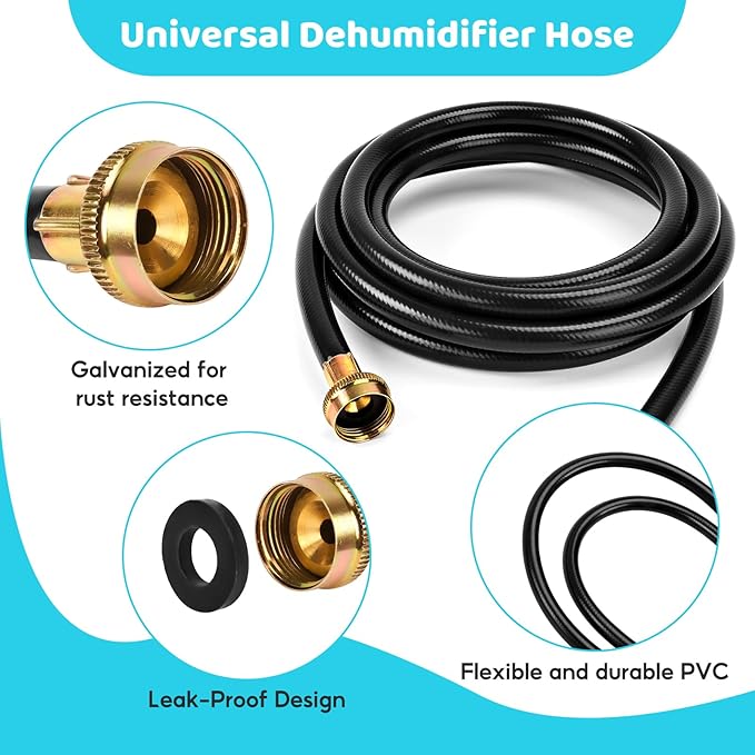 Dehumidifier Drain Hose 3/4 Inch FHT, 12 Ft,with Premium Brass Connectors to Prevent Water Leakage, Drain Hose Compatible with Most Brands of Dehumidifiers - Image 3