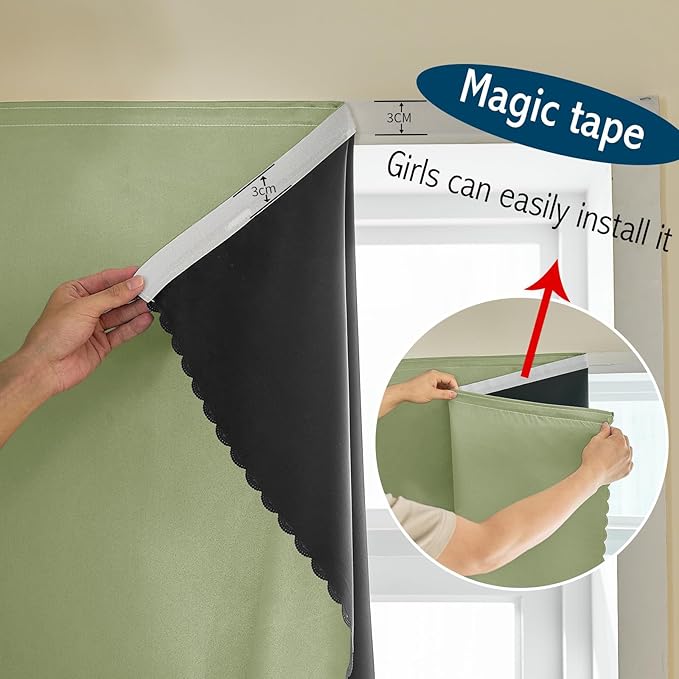 Adhesive Curtain 100% Blackout No-Drill Easy Install for Bedroom Blinds Light Blocking (Sage Green-47 W x 63" L-1P) - Image 6
