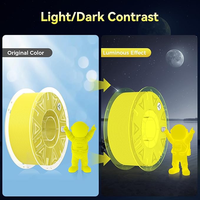 Creality 3D Luminous PLA Printer Filament, Halloween Decor, Glow in The Dark Filament, Best with UV Lamps, 1.75mm, Fit Most FDM 3D Printers, 1kg Spool(2.2lbs), Yellow - Image 6