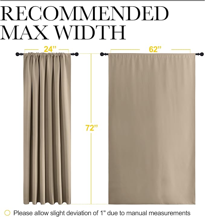 NICETOWN 2 Panels Blackout Curtains, Rod Pocket Window Curtains Room Darkning Drapes for Bedroom/Living Room, Thermal Insulated Solid Draperies for Home Office/Study, 62 by 72-Inch, Soft Taupe - Image 6