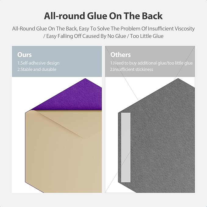 12 Pack Acoustic Panels Self Adhesive Sound Proof Foam, High Density Sound Acoustic Panel, 12X10.23X0.4 Inch Hexagon Panels in Home, Office, Reccording Room, Studio,and more(Violet) - Image 4